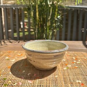 Handmade Studio Pottery Bowl Signed 2022 Neutral Glaze Ribbed Ceramic Drip